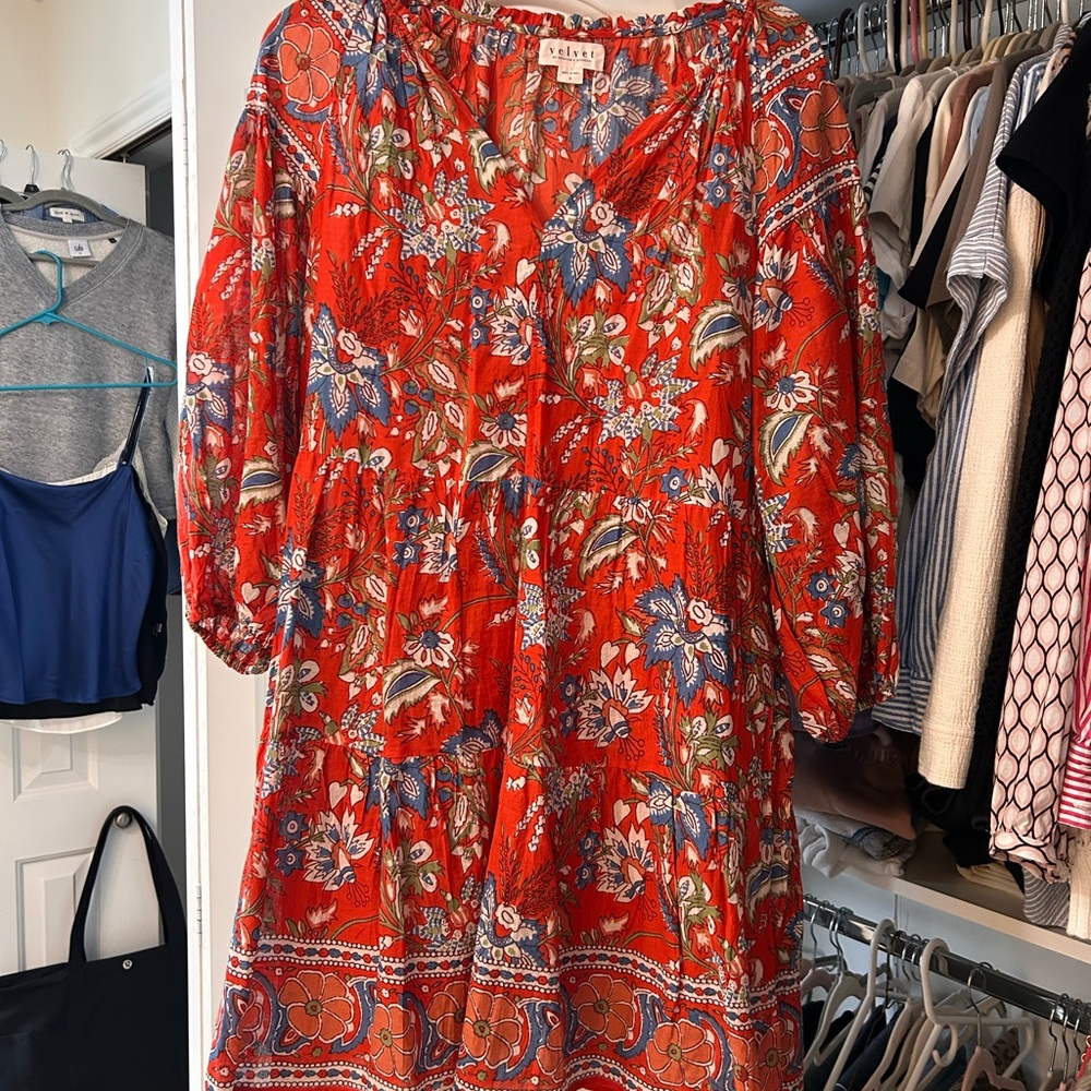 Velvet Vibrant Red and Blue Floral Dress